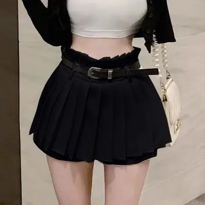 Pleated Safety Pants Belt Skirt for Girls