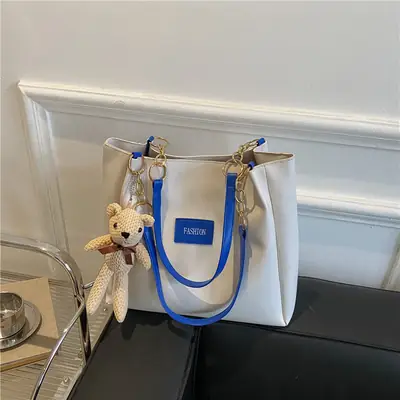 Women's Large Capacity Winter Shoulder Bag with Blue Strap