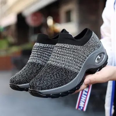 Women's Flying Weaving Sneakers Black Sparkle Air Cushion