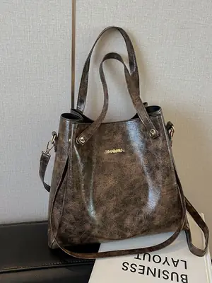 Women's Brown Textured Shoulder Bag 2025 Autumn Winter
