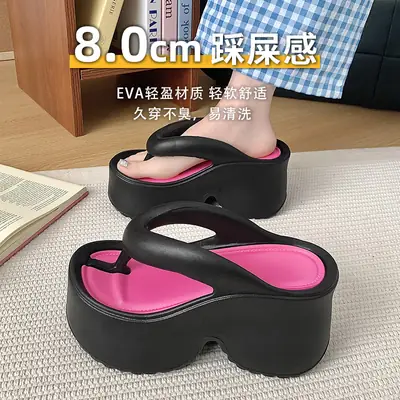 Women's Thick Platform Flip Flops Black Pink