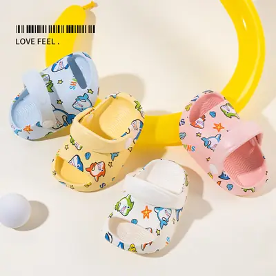 Summer new children's slippers wholesale printed shark baby boys indoor and outdoor wear-resistant children's light hole shoes