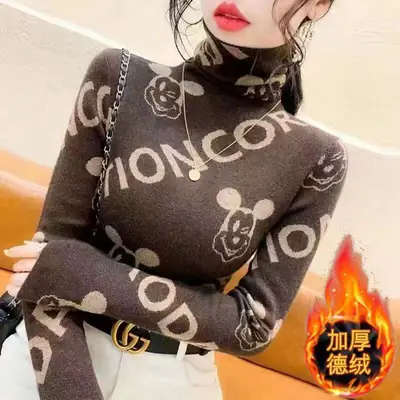 Double-sided Velvet Base Shirt Women's Thickened Autumn and Winter High Collar Foreign Style Inner Long-sleeved T-shirt Women's Slim-fit Warm Top Ins