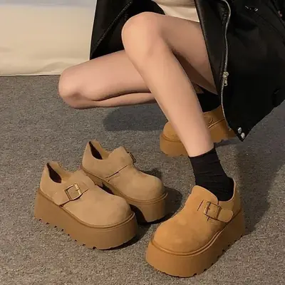 Women's Tan Suede Slip-On Platform Shoes
