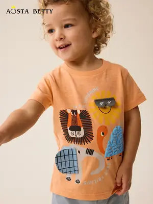 Orange Sunshine Cartoon T-Shirt for Boys 2026