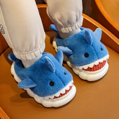 Children's Cotton Slippers Autumn and Winter Waterproof Home Indoor Non-slip Boy Cute Shark Pattern Baby Kids Cotton Slippers
