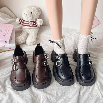 Black Thick Sole British Style Women's Loafers