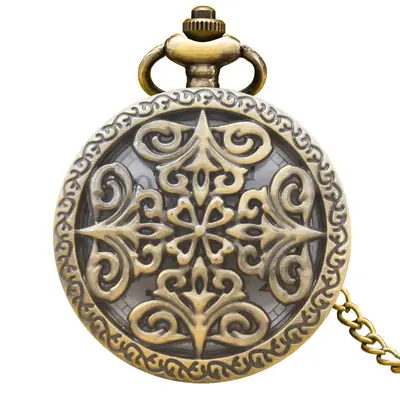 Retro Large Dial Quartz Pocket Watch with Ornate Design