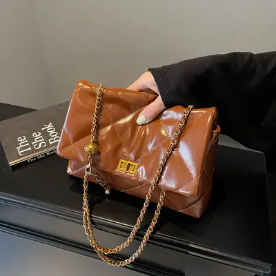 Red Leather Chain Shoulder Bag for Women