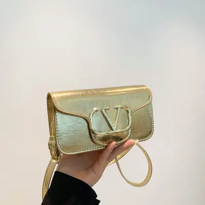 Silver V-Logo Shoulder Bag for Women 2024