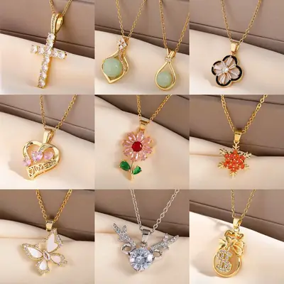Titanium Necklace with Green Jade Pendant for Women