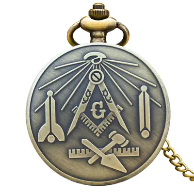 Vintage Masonic Quartz Pocket Watch with Bronze Finish