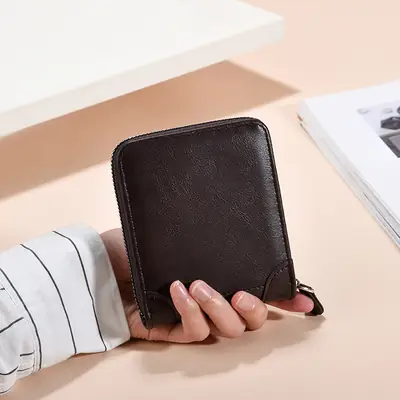 Japanese Korean Men's Zip Wallet with Leather Design