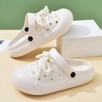 Women's Hole Shoes with Thick Sole for Summer Height Increasing Hollow-out Non-stinky Feet Baotou Slippers for Outer Wear Breathable Non-slip High-end Sandals