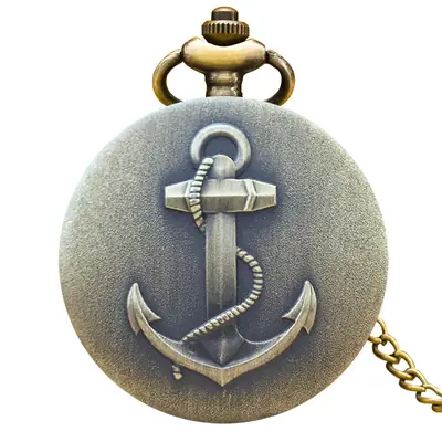 Retro Flip Pocket Watch with Ship Anchor & Roman Design