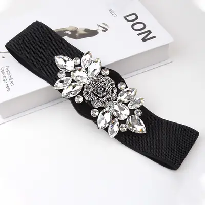 Black Flower Buckle Wide Belt for Women