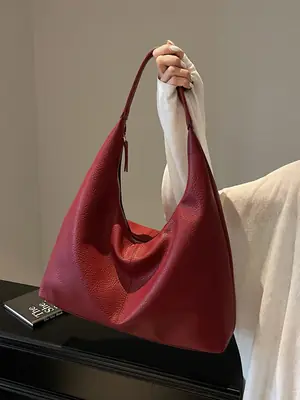 Black Leather Tote Bag for Women, Large Capacity, Casual Style