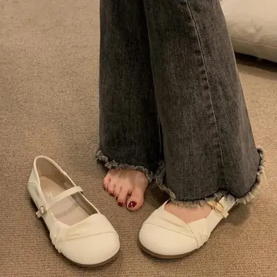 Women's Cream Mary Jane Flat Shoes Spring French Style