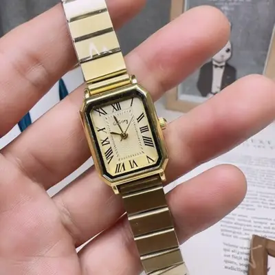 Women's Square Gold Watch with Stainless Steel Band
