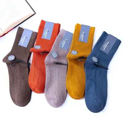 Autumn and winter thick sports breathable tube business stockings men's double needle solid color combed cotton socks wholesale