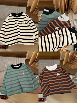 Boys Striped Long Sleeve T-Shirt Cotton Western Style