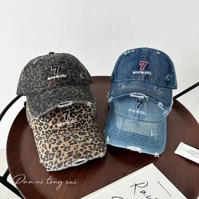Women's Korean Vintage Wash Denim Baseball Cap Leopard Print