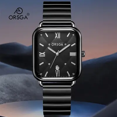 Orsga Black Square Quartz Watch for Women