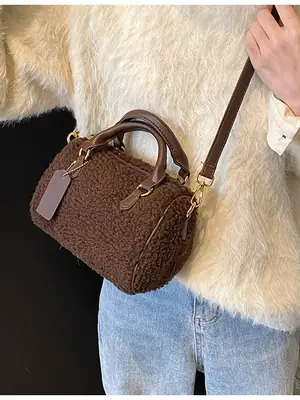 Brown Plush Boston Crossbody Bag for Women