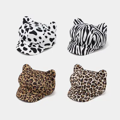 Korean Fashion Retro Cat Ears Cap Animal Print