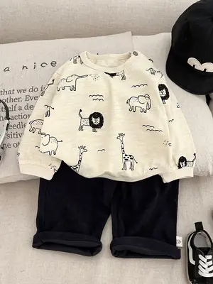 Boys Cotton Printed Crewneck Top with Cap & Shoes