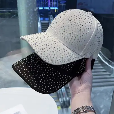 Rhinestone Baseball Cap Women White Black Pink