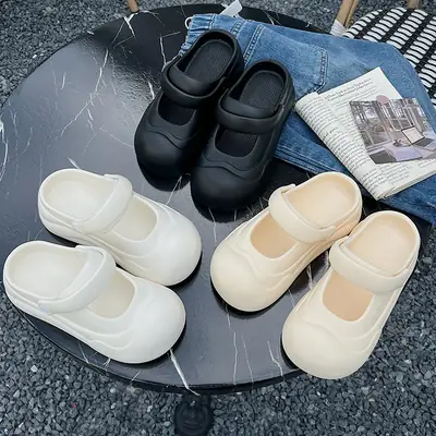 Women's White Mesh Sandals with Thick Sole