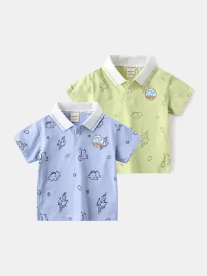 Blue Dinosaur Print Boys Short Sleeve T-Shirt 2026