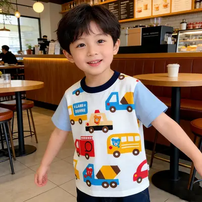 Children's Lambdonne Working Cars T-Shirt White Blue