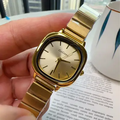 Green Dial Women's Chain Watch with Gold Band