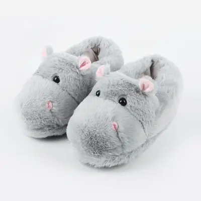 Cotton Slippers for Men and Women Winter Comfortable Plush Warm Non-Slip All-Heel Ugly Cute Cute Hippo Couple's Home Shoes