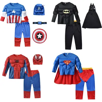 Halloween cospaly Costume Kids Captain America Spiderman Batman Superman Split Muscle Clothes