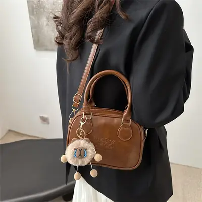 Korean Satchel Bag Brown Leather Single Shoulder Crossbody 2025