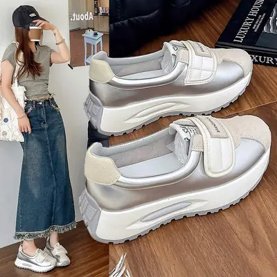 Thick-soled height-increasing shoes for women in spring 2025 new height-increasing breathable Velcro sports casual shoes nis versatile