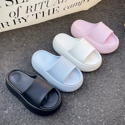 Pink Thick Heel Slippers Women Summer Comfortable