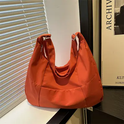 Orange Nylon Crossbody Tote Bag for Women