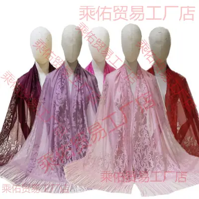 Pink Lace Tassel Scarf for Women