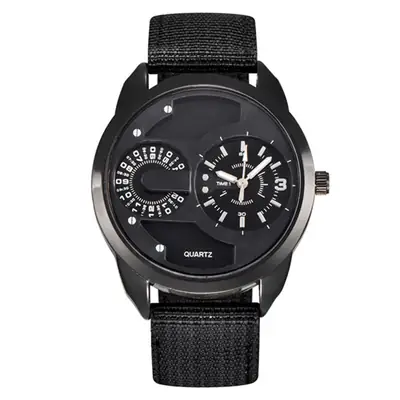 Men's Rose Gold Quartz Watch with Black Dial & Green Strap