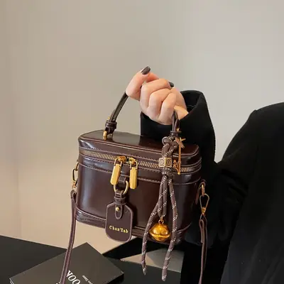 Brown Leather Crossbody Bag for Women with Gold Zippers