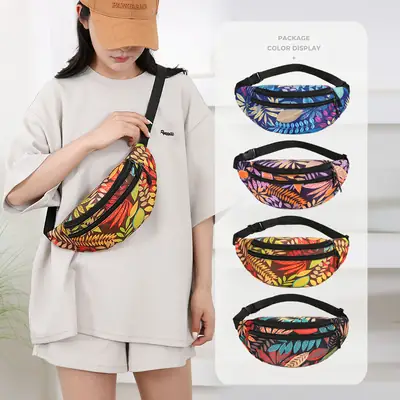Outdoor Printed Mobile Phone Waist Bag Multi-compartment Double Zipper