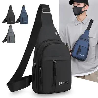Men's Black Crossbody Chest Bag with Adjustable Strap