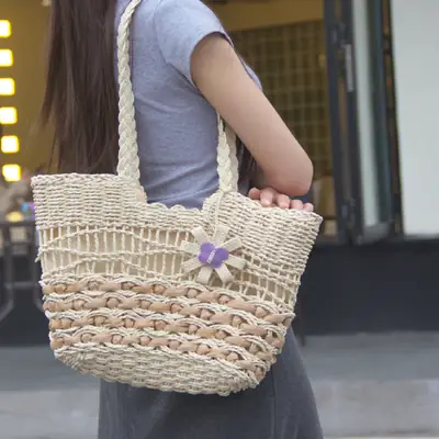 Cross-Country Straw Woven Shoulder Bag with Bow