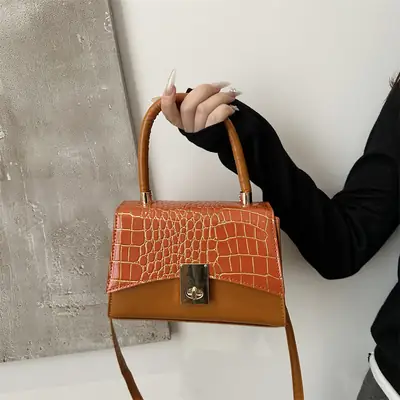 2025 Croc Leather Crossbody Bag Orange Brown