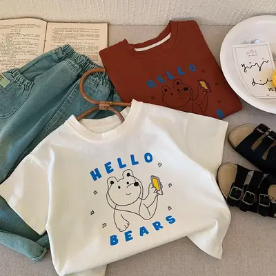 Hello Bears Printed Cotton T-Shirt for Boys Girls 2025