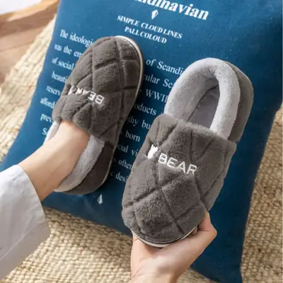 Men's Cotton Slippers Winter Bag Heel Indoor Home Men's Warm Fleece-Lined Home Woolen Cotton Shoes Women's Outer Wear Winter